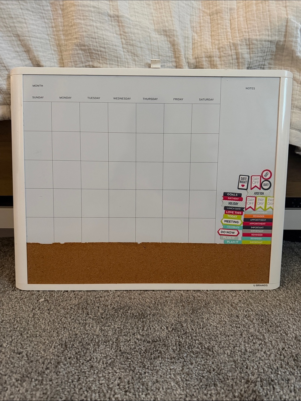 U Brands White Magnetic Monthly Calendar with Cork Strip